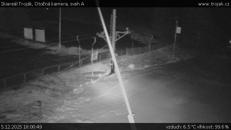 Skiareál Troják - Otočná kamera, svah A - 5.12.2025 v 18:00