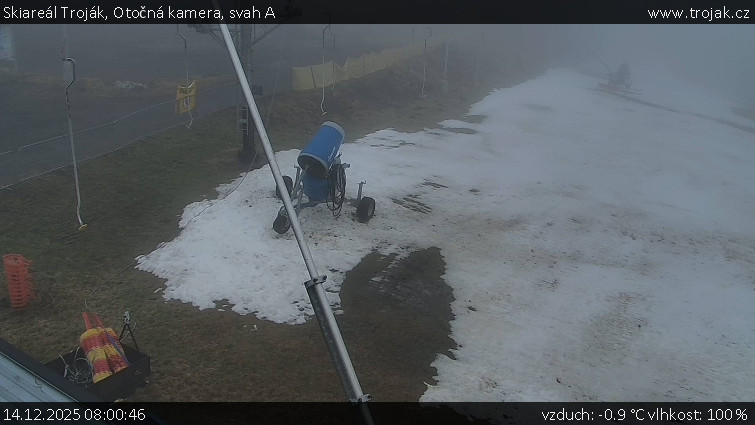 Skiareál Troják - Otočná kamera, svah A - 14.12.2025 v 08:00