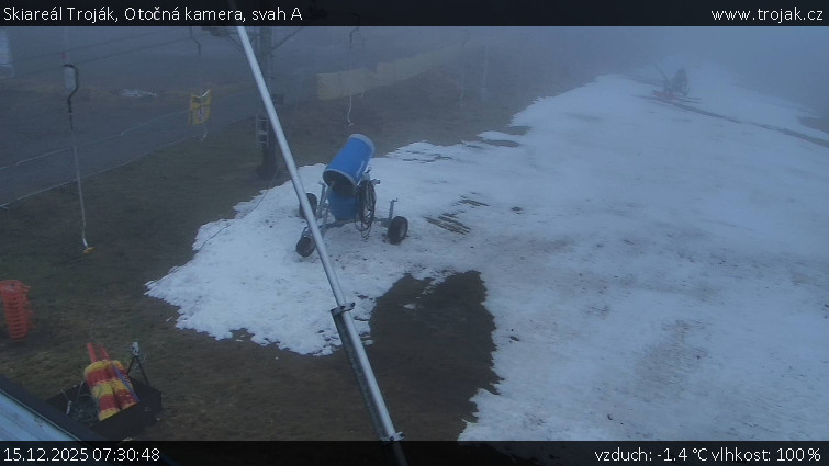 Skiareál Troják - Otočná kamera, svah A - 15.12.2025 v 07:30
