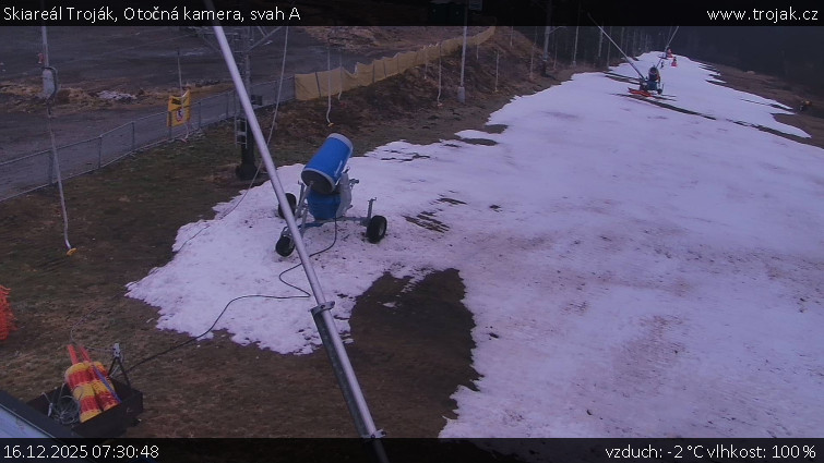 Skiareál Troják - Otočná kamera, svah A - 16.12.2025 v 07:30