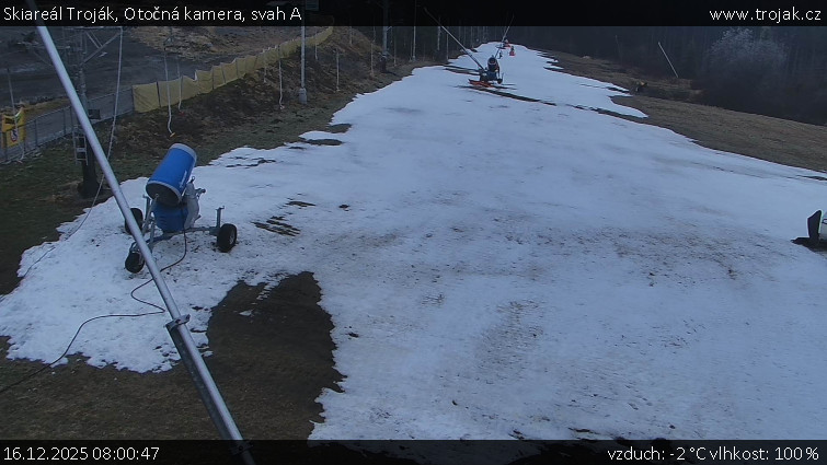 Skiareál Troják - Otočná kamera, svah A - 16.12.2025 v 08:00