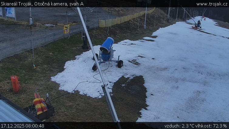 Skiareál Troják - Otočná kamera, svah A - 17.12.2025 v 08:00
