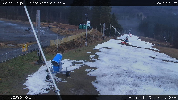 Skiareál Troják - Otočná kamera, svah A - 21.12.2025 v 07:30