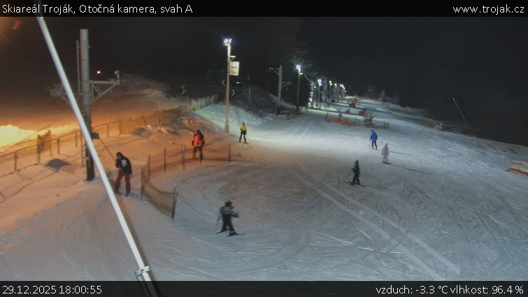 Skiareál Troják - Otočná kamera, svah A - 29.12.2025 v 18:00