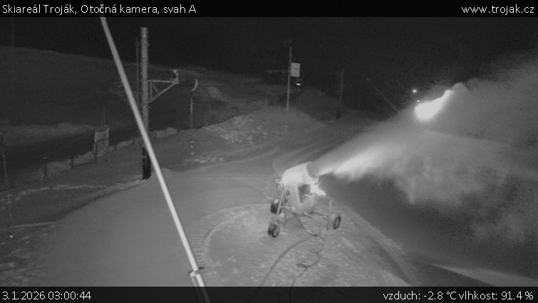 Skiareál Troják - Otočná kamera, svah A - 3.1.2026 v 03:00