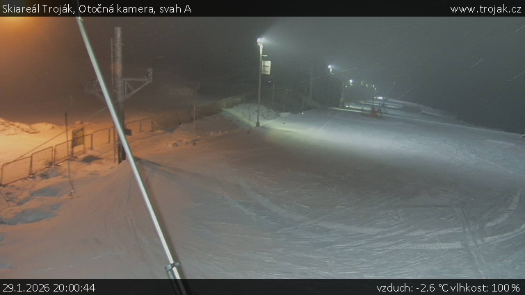 Skiareál Troják - Otočná kamera, svah A - 29.1.2026 v 20:00