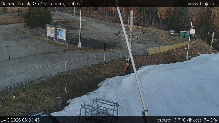 Skiareál Troják - Otočná kamera, svah A - 14.3.2026 v 06:30