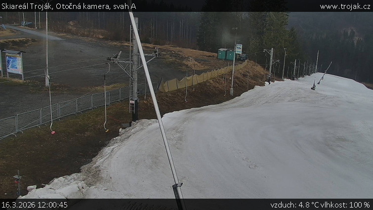 Skiareál Troják - Otočná kamera, svah A - 16.3.2026 v 12:00