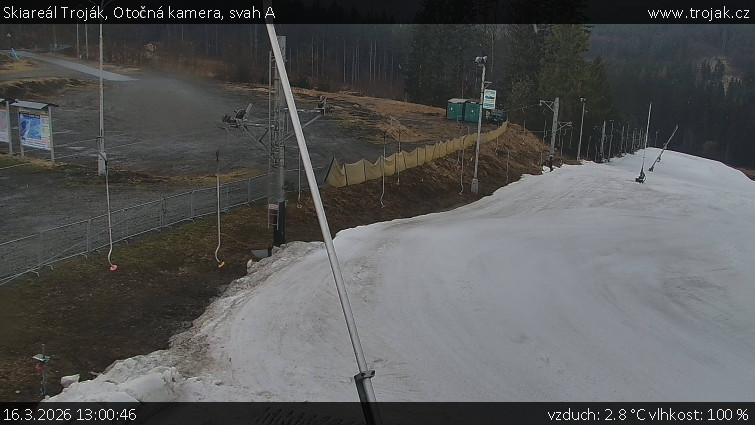 Skiareál Troják - Otočná kamera, svah A - 16.3.2026 v 13:00