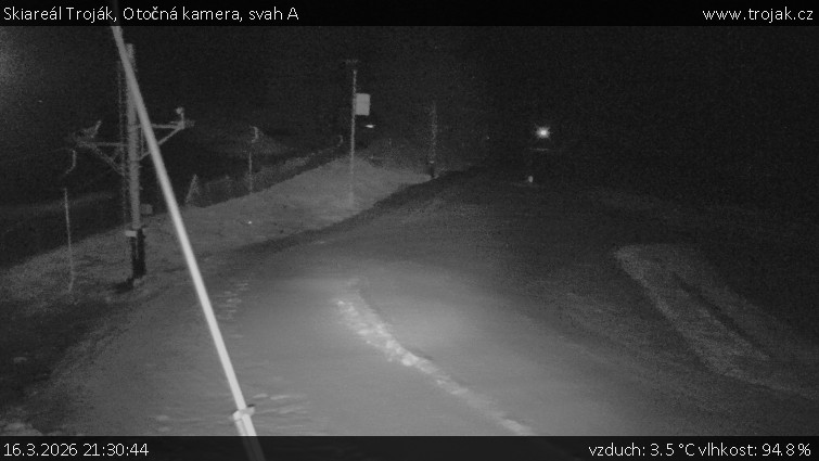 Skiareál Troják - Otočná kamera, svah A - 16.3.2026 v 21:30