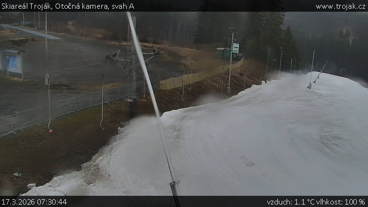 Skiareál Troják - Otočná kamera, svah A - 17.3.2026 v 07:30