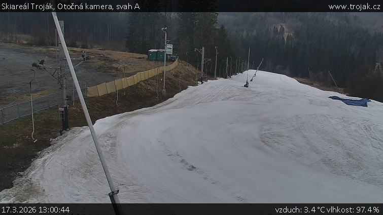 Skiareál Troják - Otočná kamera, svah A - 17.3.2026 v 13:00