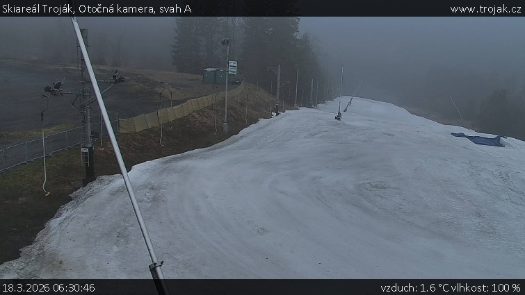 Skiareál Troják - Otočná kamera, svah A - 18.3.2026 v 06:30