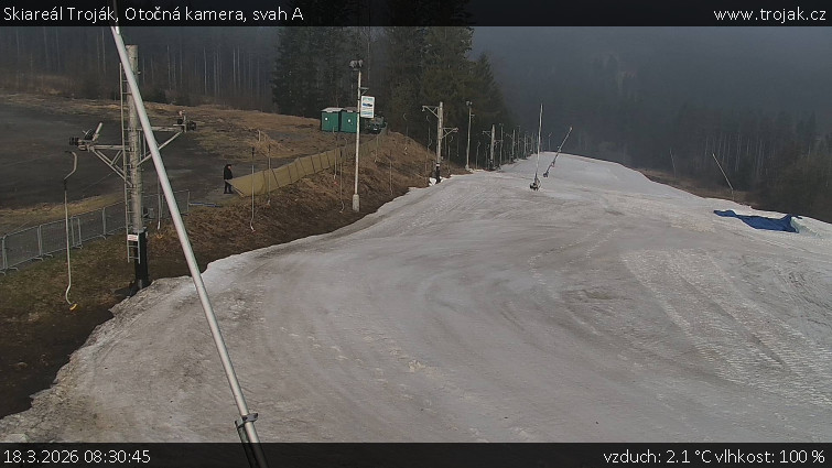 Skiareál Troják - Otočná kamera, svah A - 18.3.2026 v 08:30