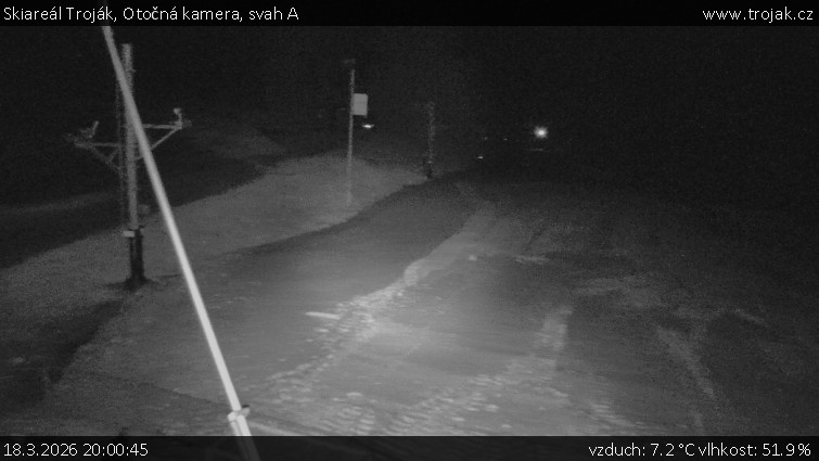 Skiareál Troják - Otočná kamera, svah A - 18.3.2026 v 20:00