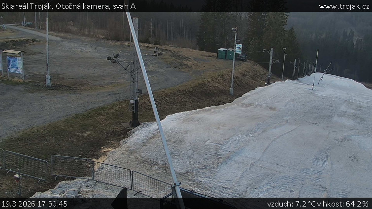 Skiareál Troják - Otočná kamera, svah A - 19.3.2026 v 17:30