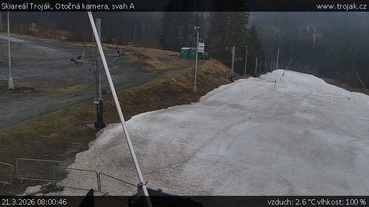 Skiareál Troják - Otočná kamera, svah A - 21.3.2026 v 08:00
