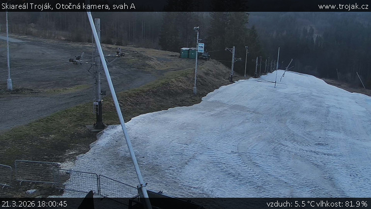 Skiareál Troják - Otočná kamera, svah A - 21.3.2026 v 18:00