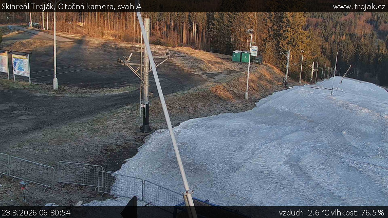 Skiareál Troják - Otočná kamera, svah A - 23.3.2026 v 06:30