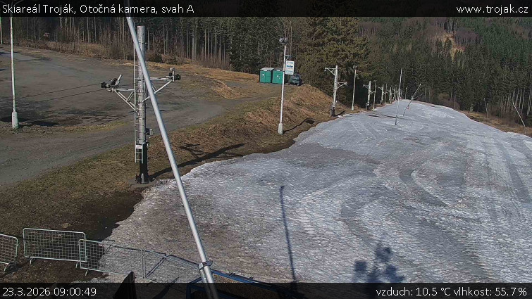 Skiareál Troják - Otočná kamera, svah A - 23.3.2026 v 09:00