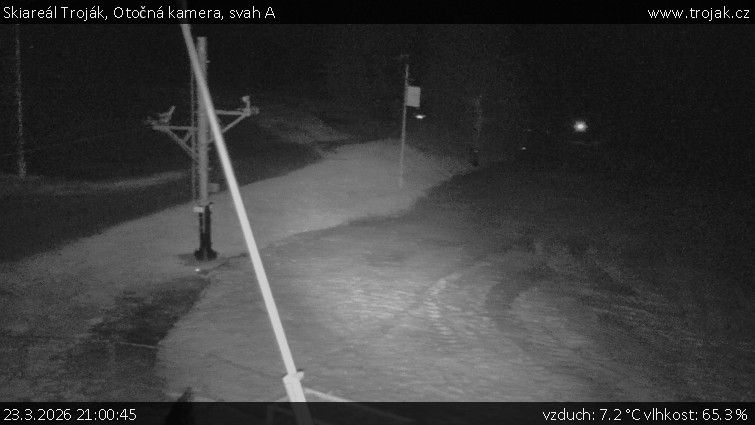 Skiareál Troják - Otočná kamera, svah A - 23.3.2026 v 21:00
