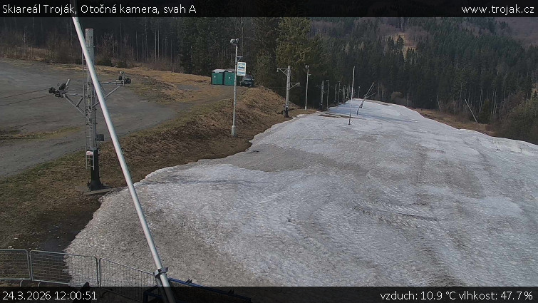 Skiareál Troják - Otočná kamera, svah A - 24.3.2026 v 12:00