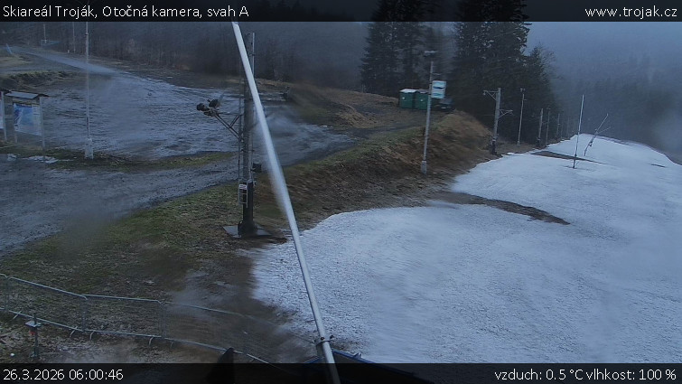 Skiareál Troják - Otočná kamera, svah A - 26.3.2026 v 06:00
