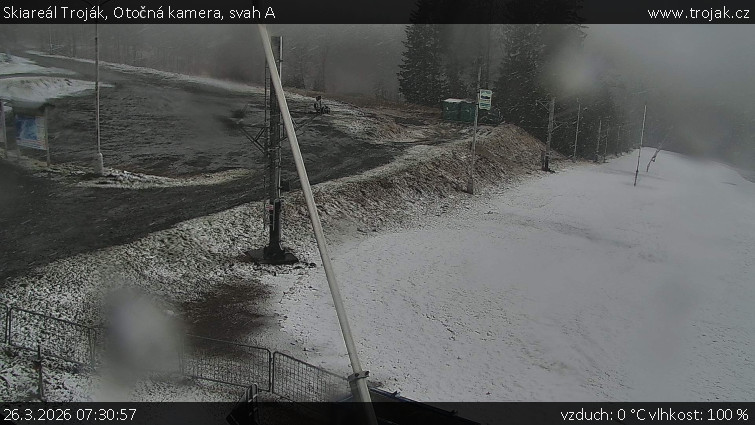 Skiareál Troják - Otočná kamera, svah A - 26.3.2026 v 07:30