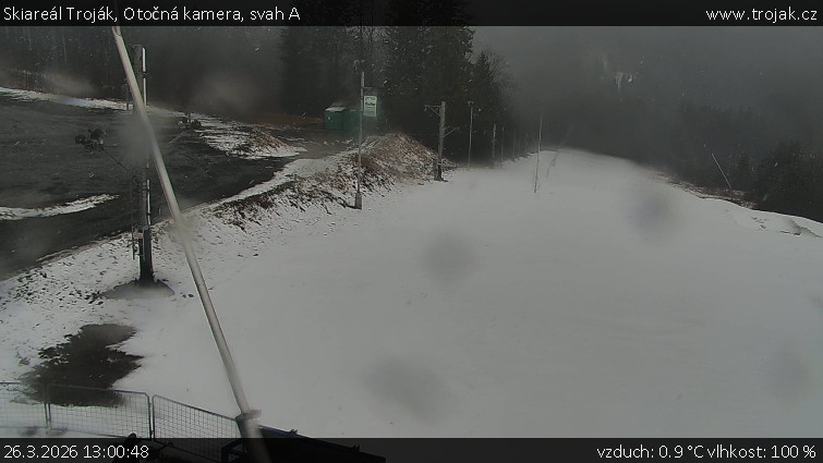 Skiareál Troják - Otočná kamera, svah A - 26.3.2026 v 13:00