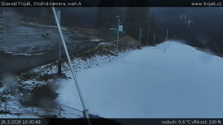Skiareál Troják - Otočná kamera, svah A - 26.3.2026 v 18:00