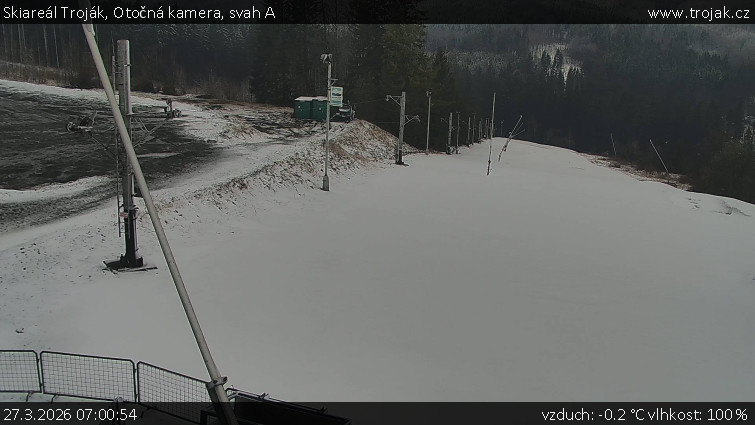 Skiareál Troják - Otočná kamera, svah A - 27.3.2026 v 07:00
