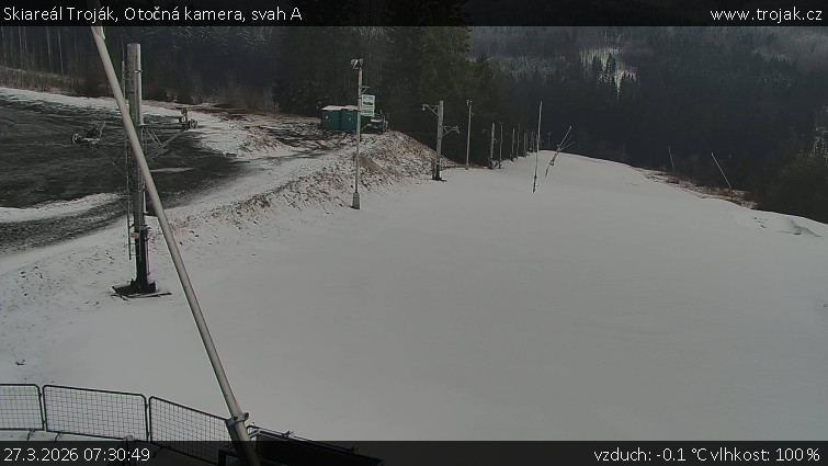 Skiareál Troják - Otočná kamera, svah A - 27.3.2026 v 07:30