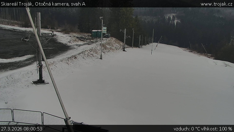 Skiareál Troják - Otočná kamera, svah A - 27.3.2026 v 08:00