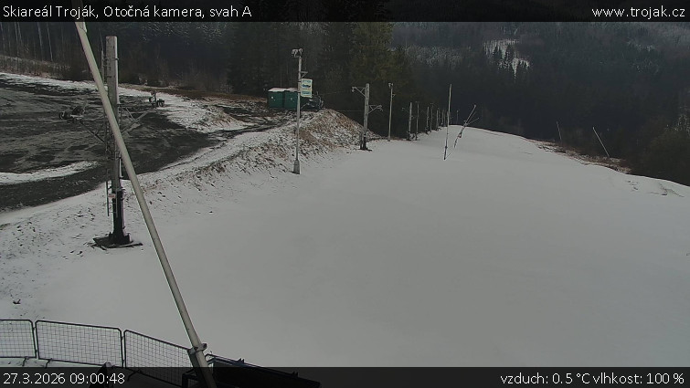 Skiareál Troják - Otočná kamera, svah A - 27.3.2026 v 09:00