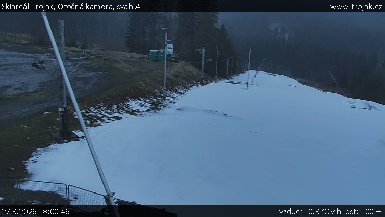 Skiareál Troják - Otočná kamera, svah A - 27.3.2026 v 18:00