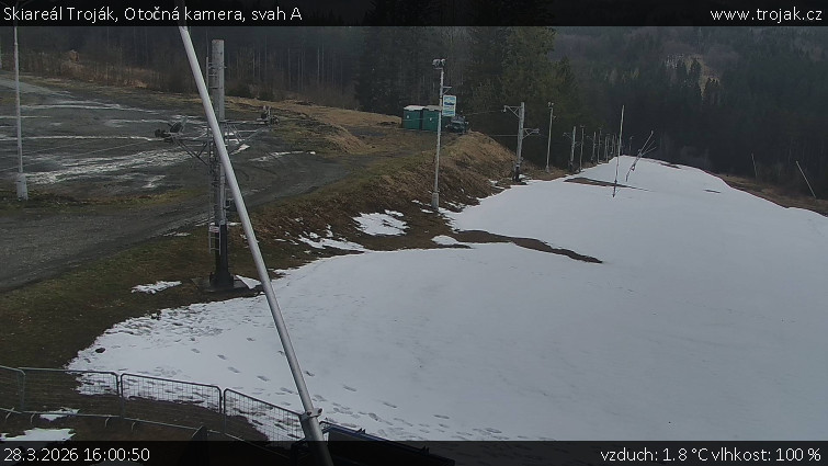 Skiareál Troják - Otočná kamera, svah A - 28.3.2026 v 16:00