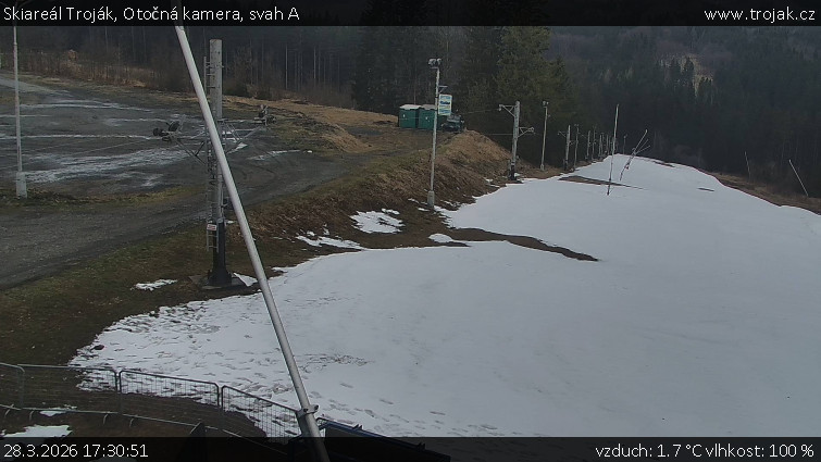 Skiareál Troják - Otočná kamera, svah A - 28.3.2026 v 17:30