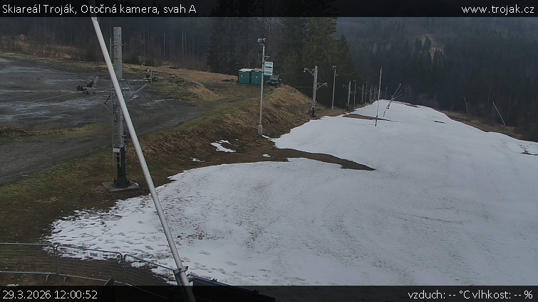 Skiareál Troják - Otočná kamera, svah A - 29.3.2026 v 12:00