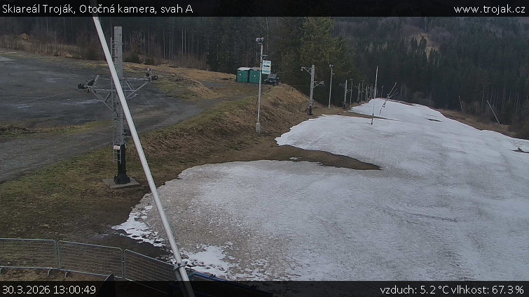Skiareál Troják - Otočná kamera, svah A - 30.3.2026 v 13:00