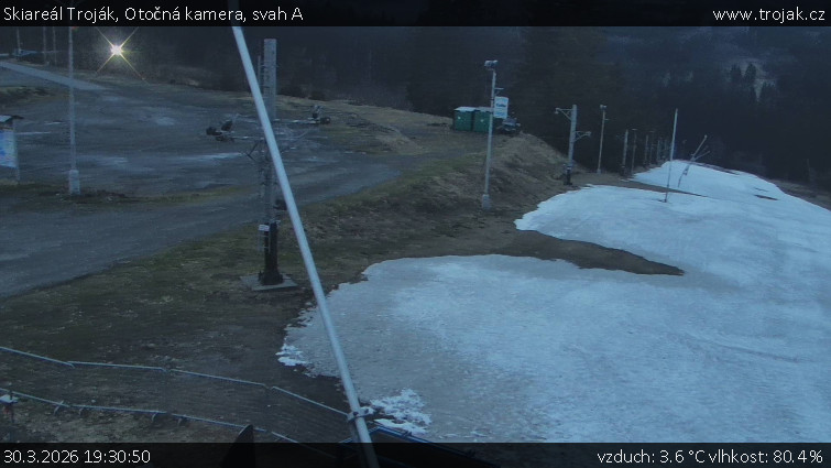 Skiareál Troják - Otočná kamera, svah A - 30.3.2026 v 19:30
