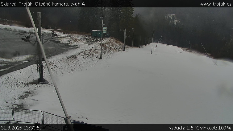 Skiareál Troják - Otočná kamera, svah A - 31.3.2026 v 13:30