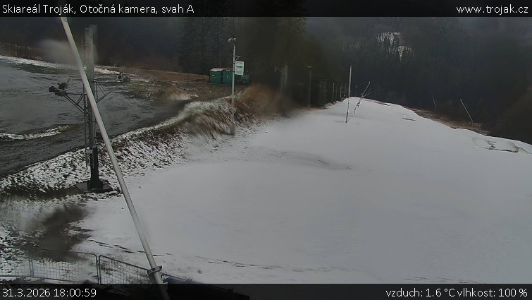 Skiareál Troják - Otočná kamera, svah A - 31.3.2026 v 18:00