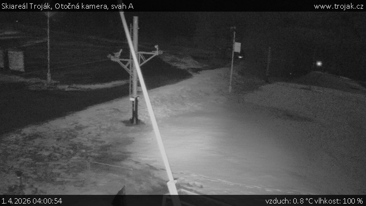 Skiareál Troják - Otočná kamera, svah A - 1.4.2026 v 04:00
