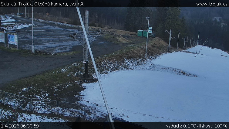 Skiareál Troják - Otočná kamera, svah A - 1.4.2026 v 06:30