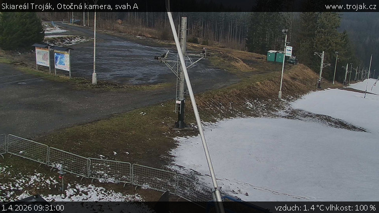 Skiareál Troják - Otočná kamera, svah A - 1.4.2026 v 09:31