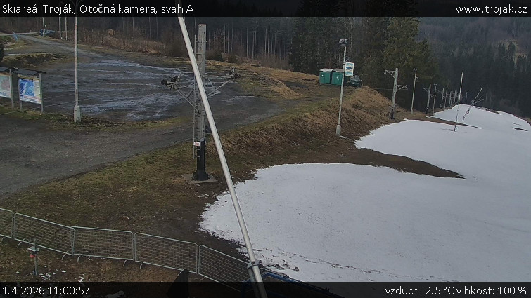 Skiareál Troják - Otočná kamera, svah A - 1.4.2026 v 11:00