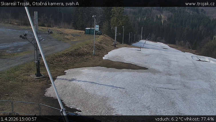 Skiareál Troják - Otočná kamera, svah A - 1.4.2026 v 15:00