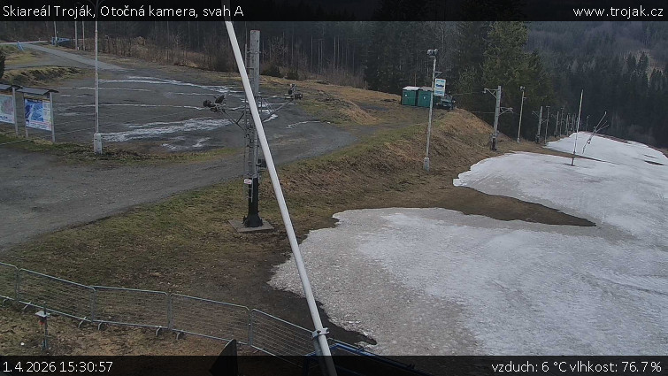 Skiareál Troják - Otočná kamera, svah A - 1.4.2026 v 15:30