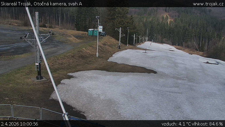 Skiareál Troják - Otočná kamera, svah A - 2.4.2026 v 10:00
