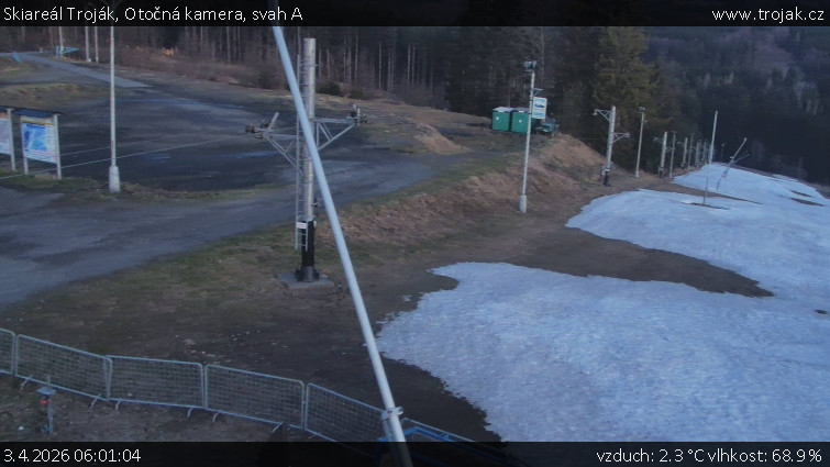 Skiareál Troják - Otočná kamera, svah A - 3.4.2026 v 06:01